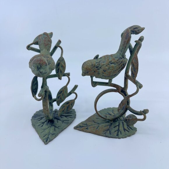vintage patinated metal bird & vine napkin rings french country farmhouse decor - Picture 2 of 5